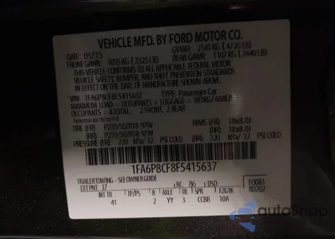 2015 Ford Mustang Gt Premium из США, поврежденный, VIN 1FA6P8CF8F5415637